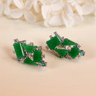 Exquisite High Quality 18k White Gold Grade A Natural Jade and Diamond Jade Earring