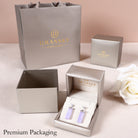 Packaging Of Dainty Dangle White Gold and Diamond Purple Jade Earrings