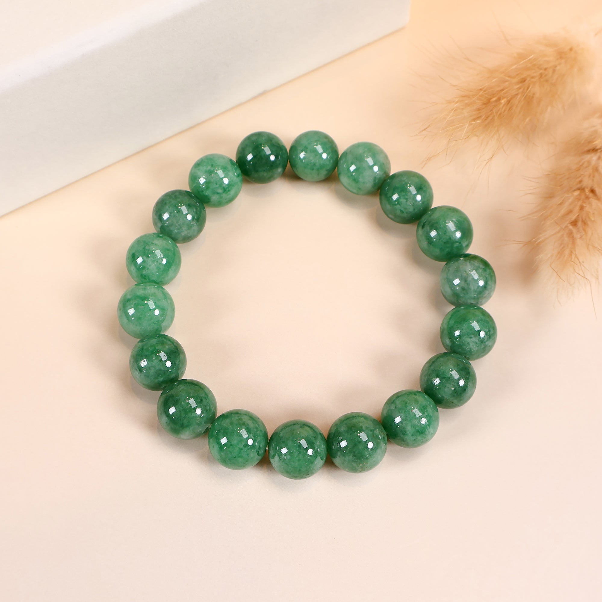 Intense Green Bead Bracelet, Natural Type A Burmese Jade, Bracelet for Men/Women