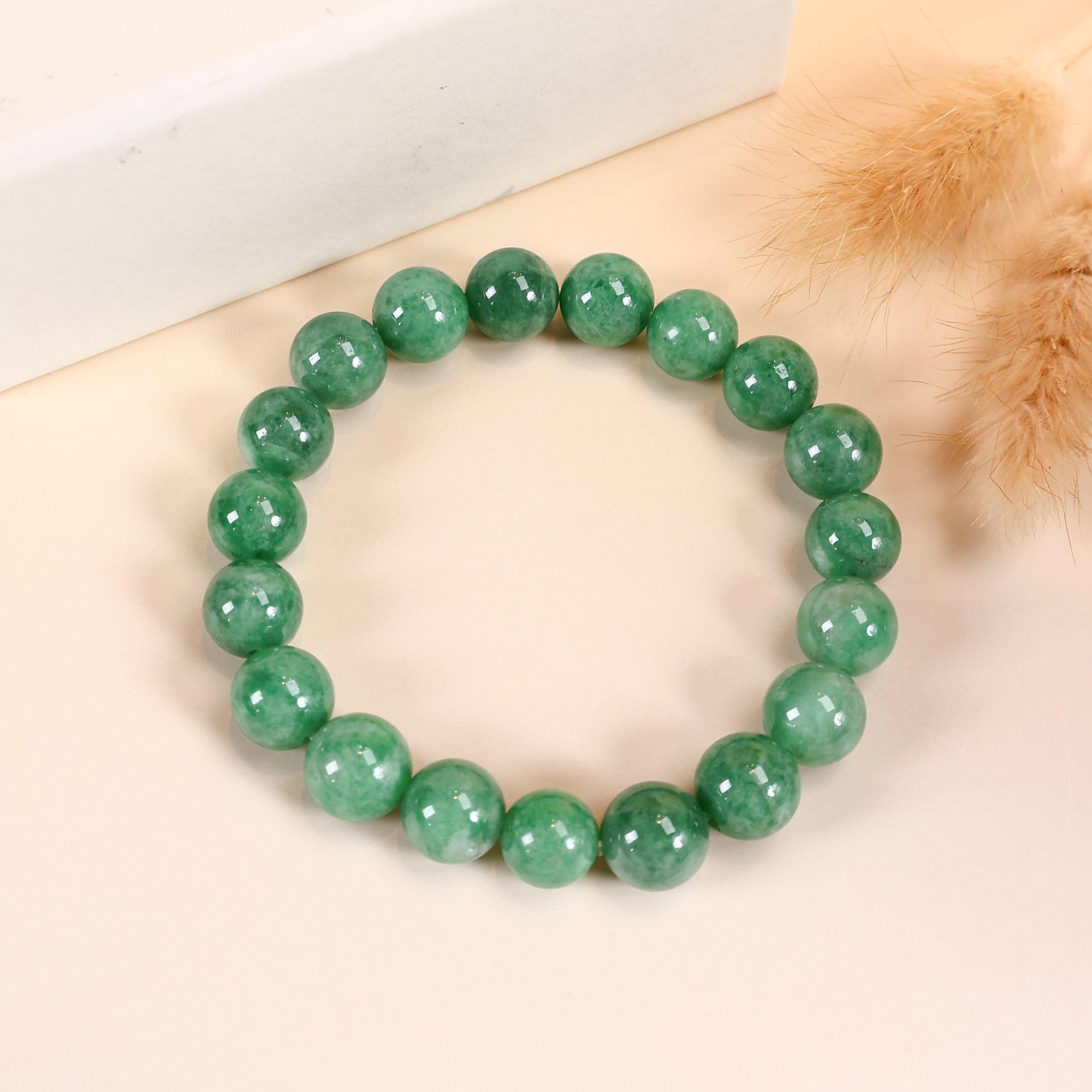 Intense Green Bead Bracelet, Natural Type A Burmese Jade, Bracelet for Men/Women