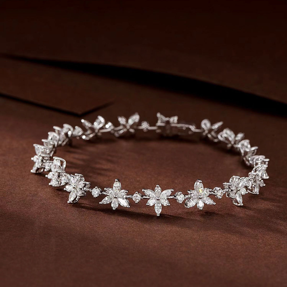 Gransky 18K White Gold Double Row Natural Diamond Bracelet