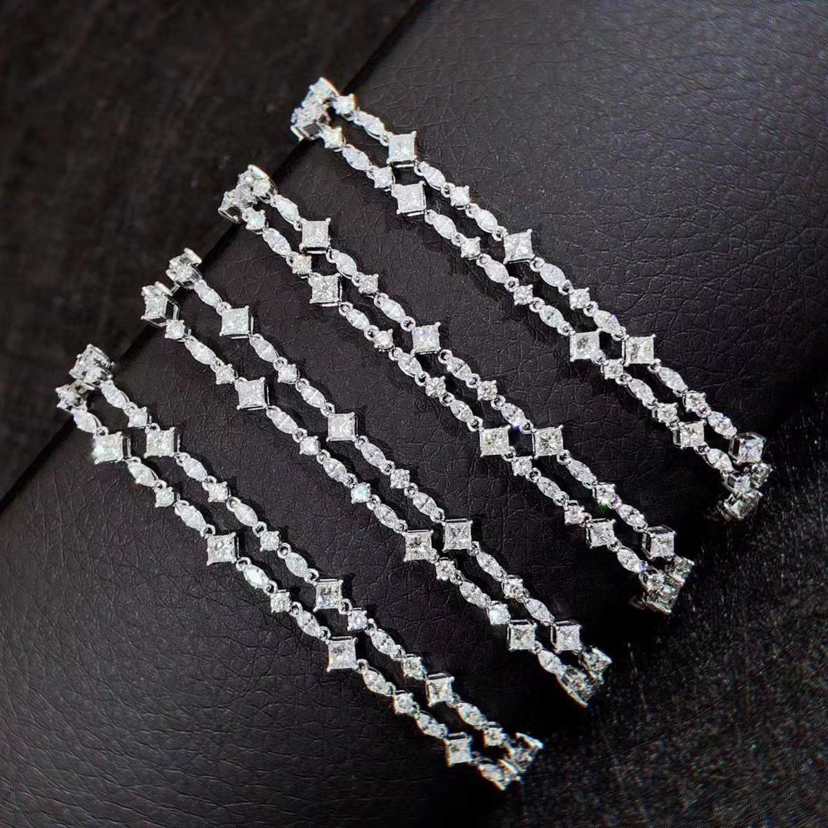 Gransky 18K White Gold Double Row Natural Diamond Bracelet