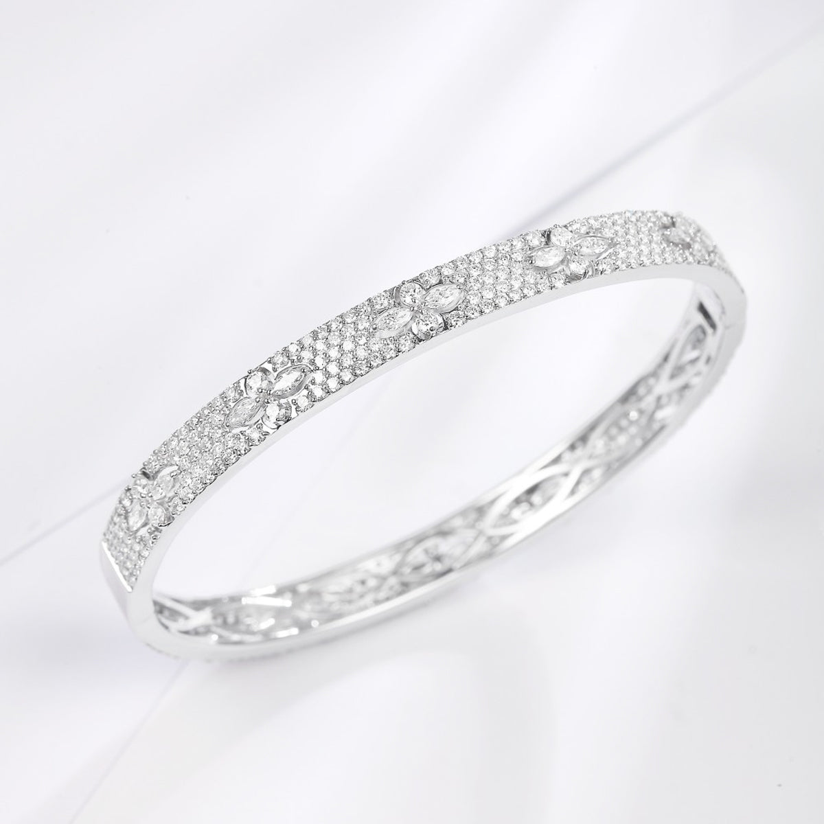 Gransky 18K White Gold Natural Diamond Women Cuff Bracelets Trendy Gift