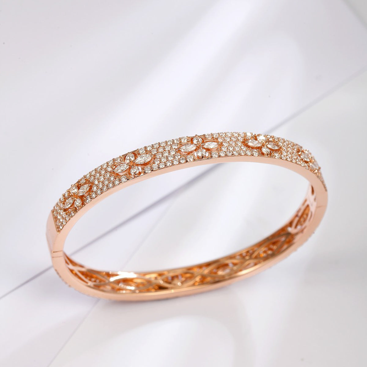 Gransky 18K Rose Gold Natural Diamond Women Cuff Bracelets Trendy Gift