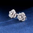 Gransky 18k White Gold Rose Diamond Earrings | Dainty Rose Stud Earrings