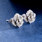 Gransky 18k White Gold Rose Diamond Earrings | Dainty Rose Stud Earrings