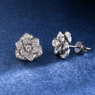 Gransky 18k White Gold Rose Diamond Earrings | Dainty Rose Stud Earrings