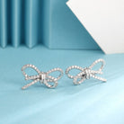 Gransky 18K White Gold Dainty Bow Tie Diamond Stud Earrings