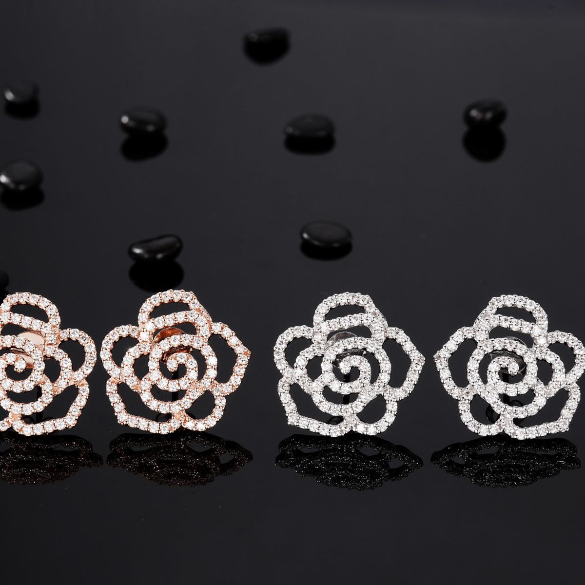 Gransky 18K White/Rose Gold Rose Stud Earrings