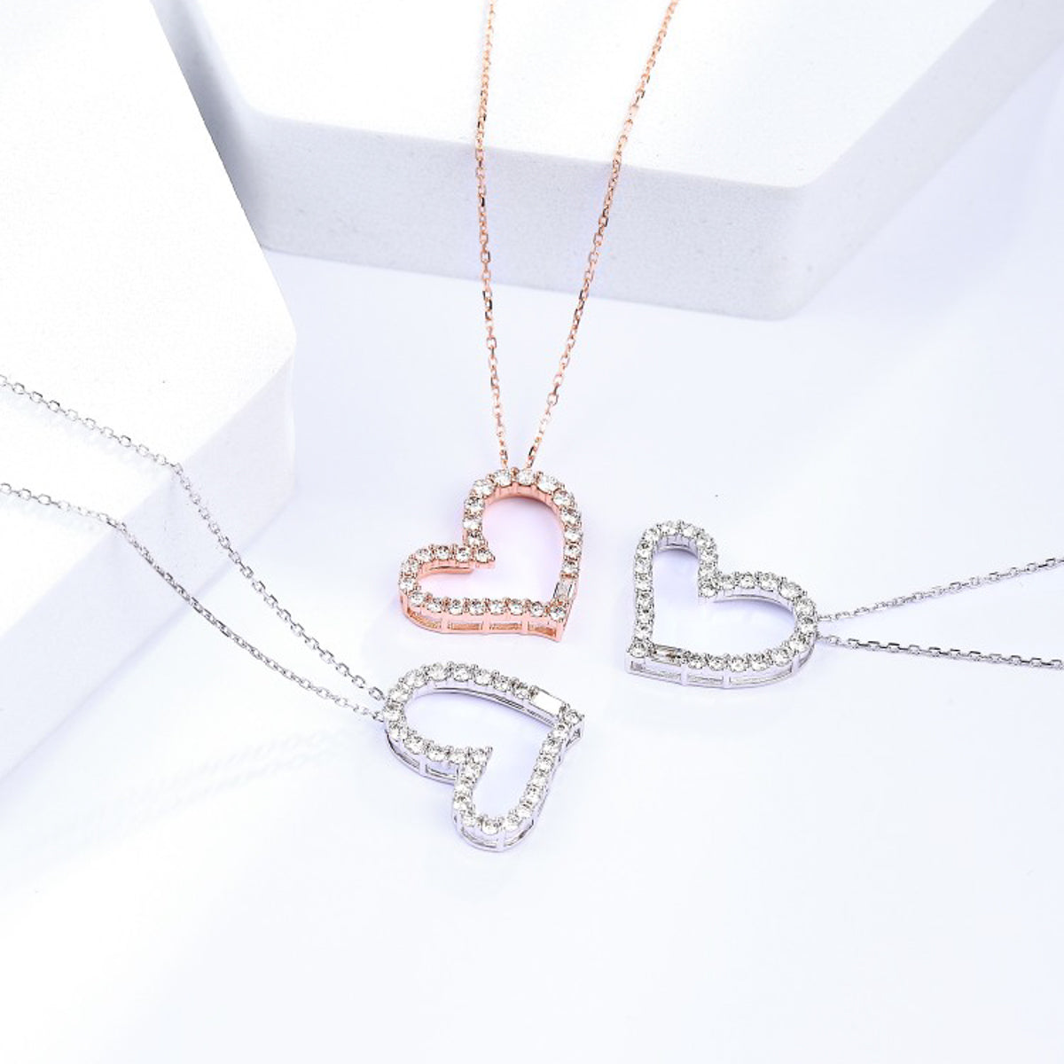 Gransky 18K White/Rose Gold Simple & Chic Heart Shape Pave Set Diamond Pendant Necklace