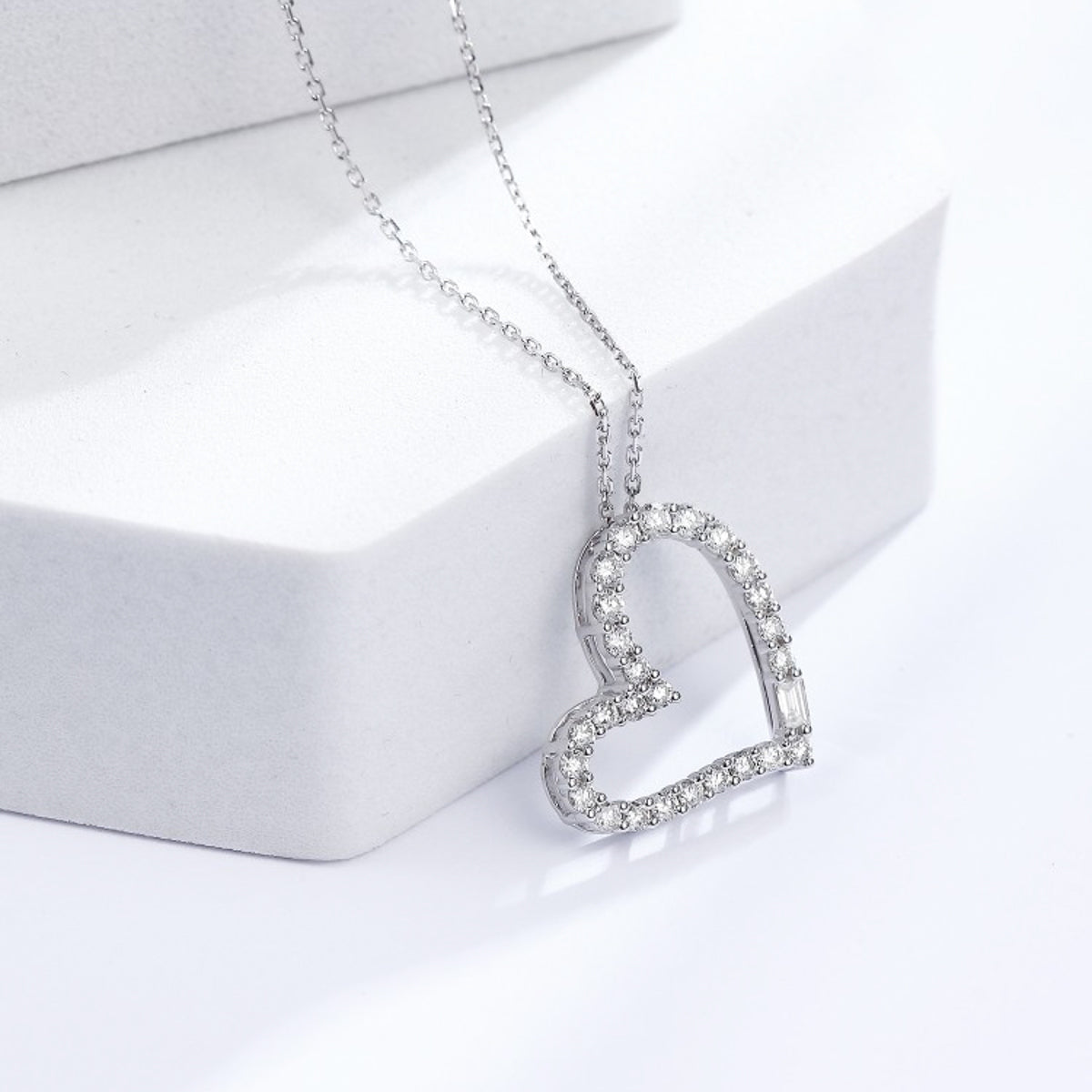 Gransky 18K White Gold Simple & Chic Heart Shape Pave Set Diamond Pendant Necklace