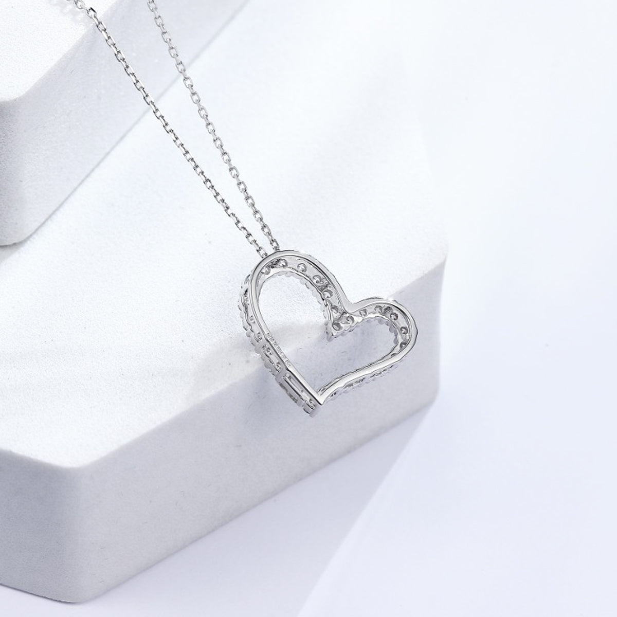 Gransky 18K White Gold Simple & Chic Heart Shape Pave Set Diamond Pendant Necklace