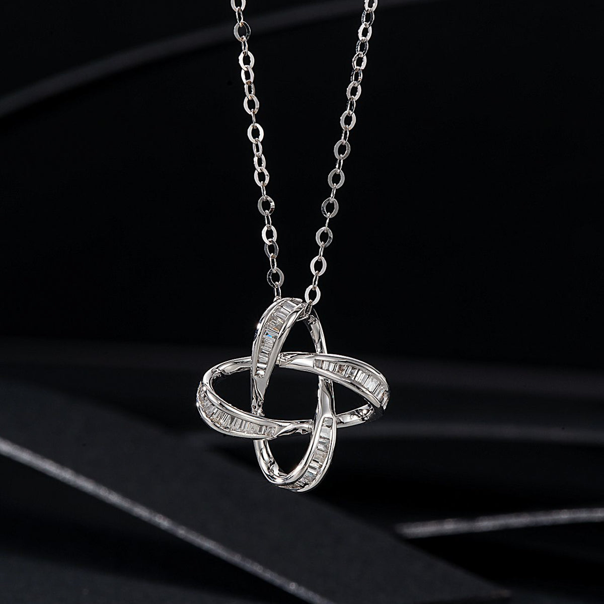 Gransky 18K White Gold Celtic Love Knot Diamond Necklace for Women