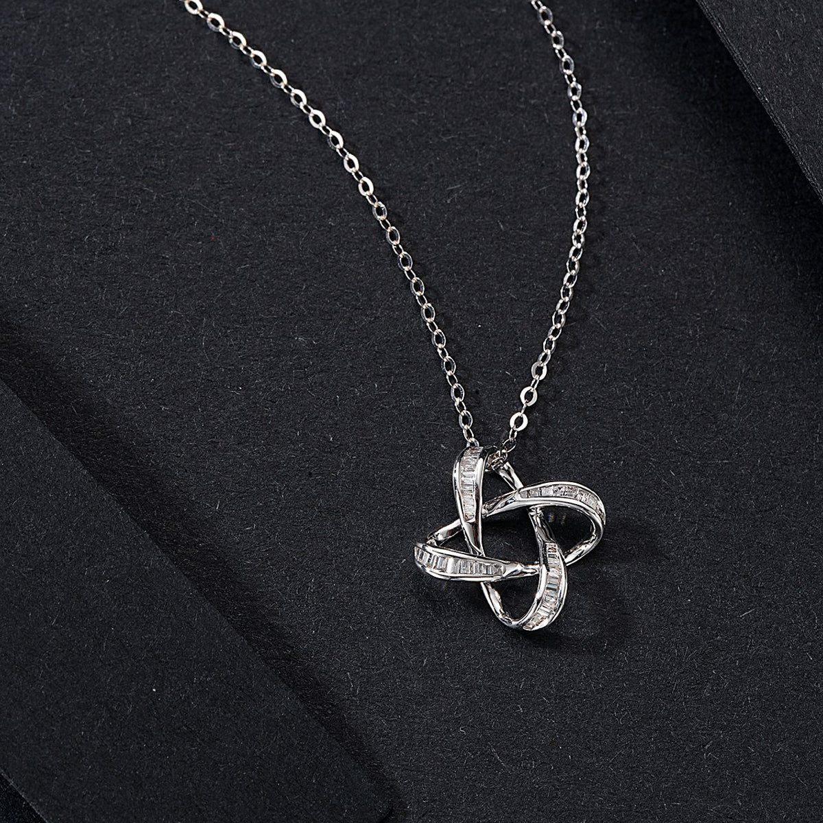 Gransky 18K White Gold Celtic Love Knot Diamond Necklace for Women