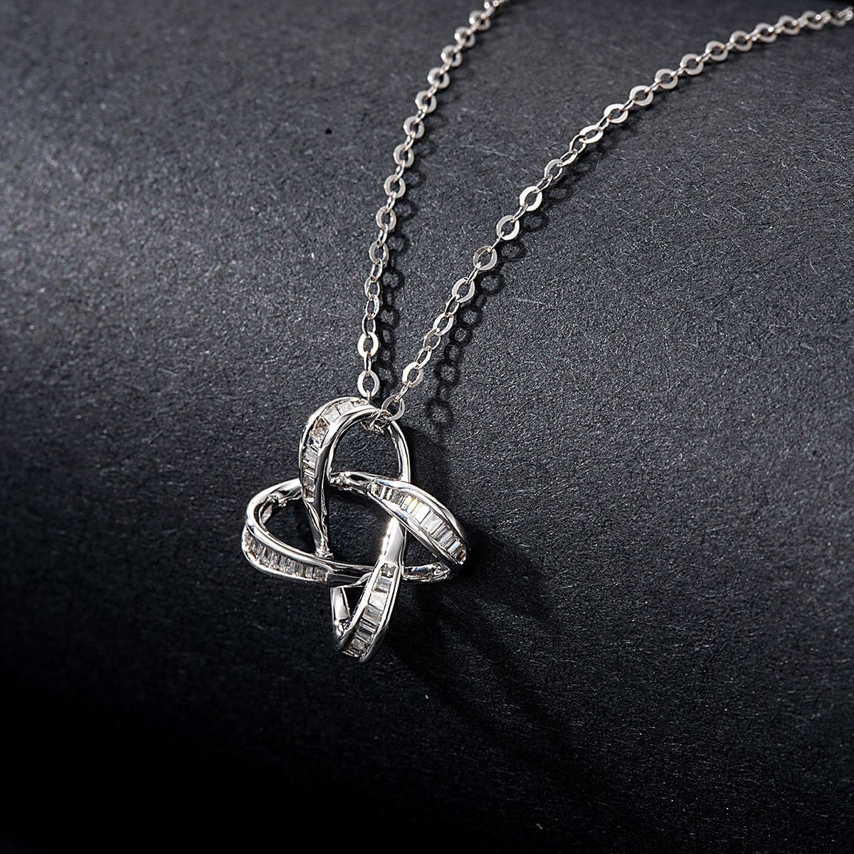 Gransky 18K White Gold Celtic Love Knot Diamond Necklace for Women