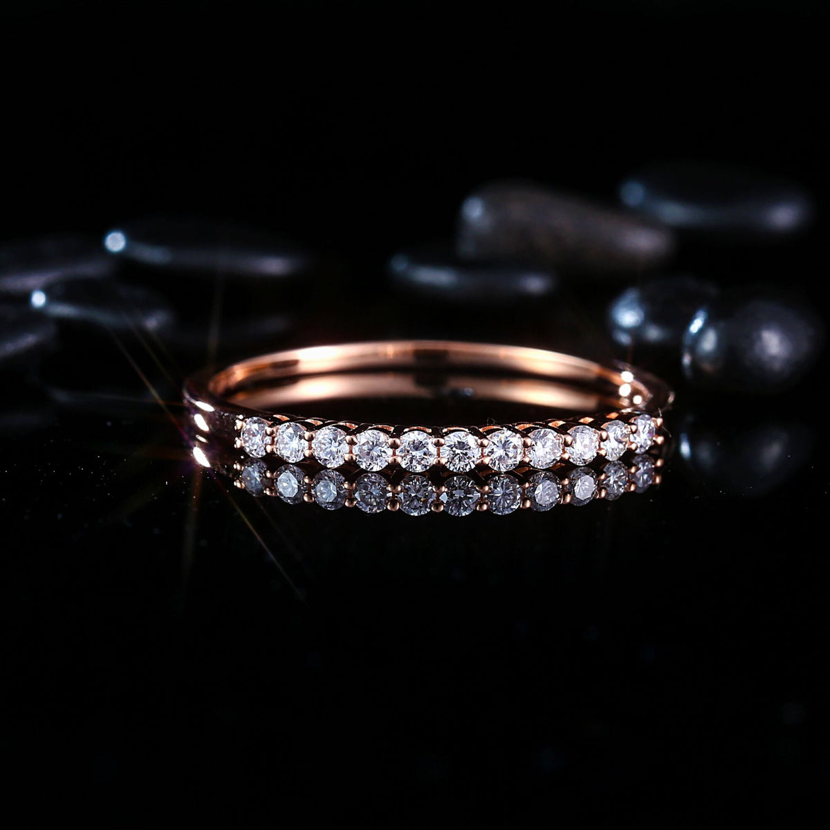 Gransky 18K Rose Gold Natural Diamonds Half Eternity Anniversary Band Ring