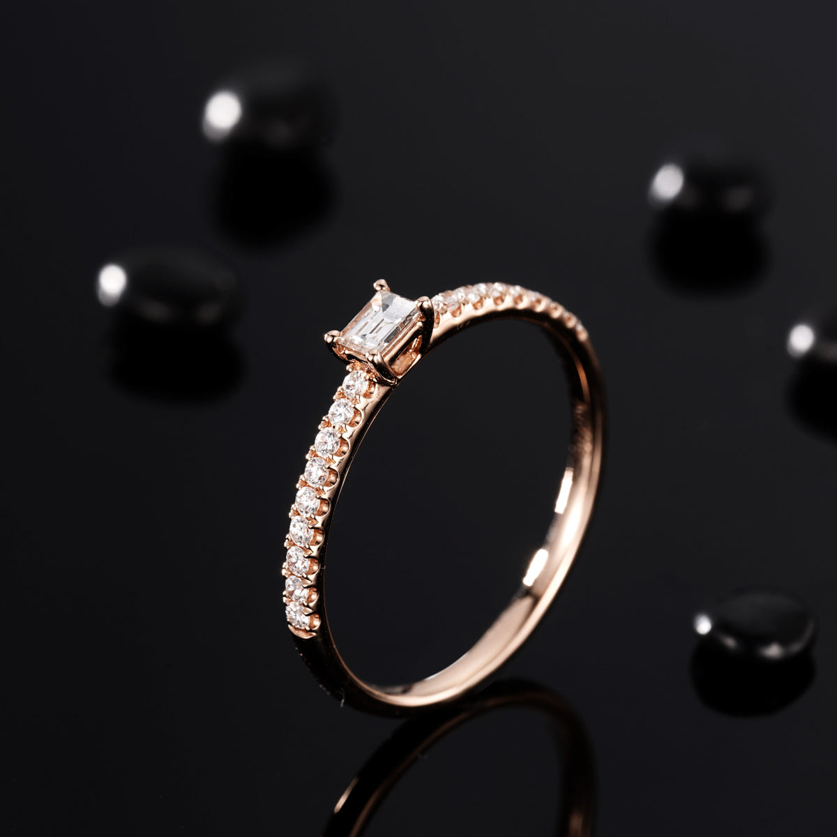 Gransky 18K Rose Gold Diamond Pave Ring for Engagement Dainty Diamond Ring