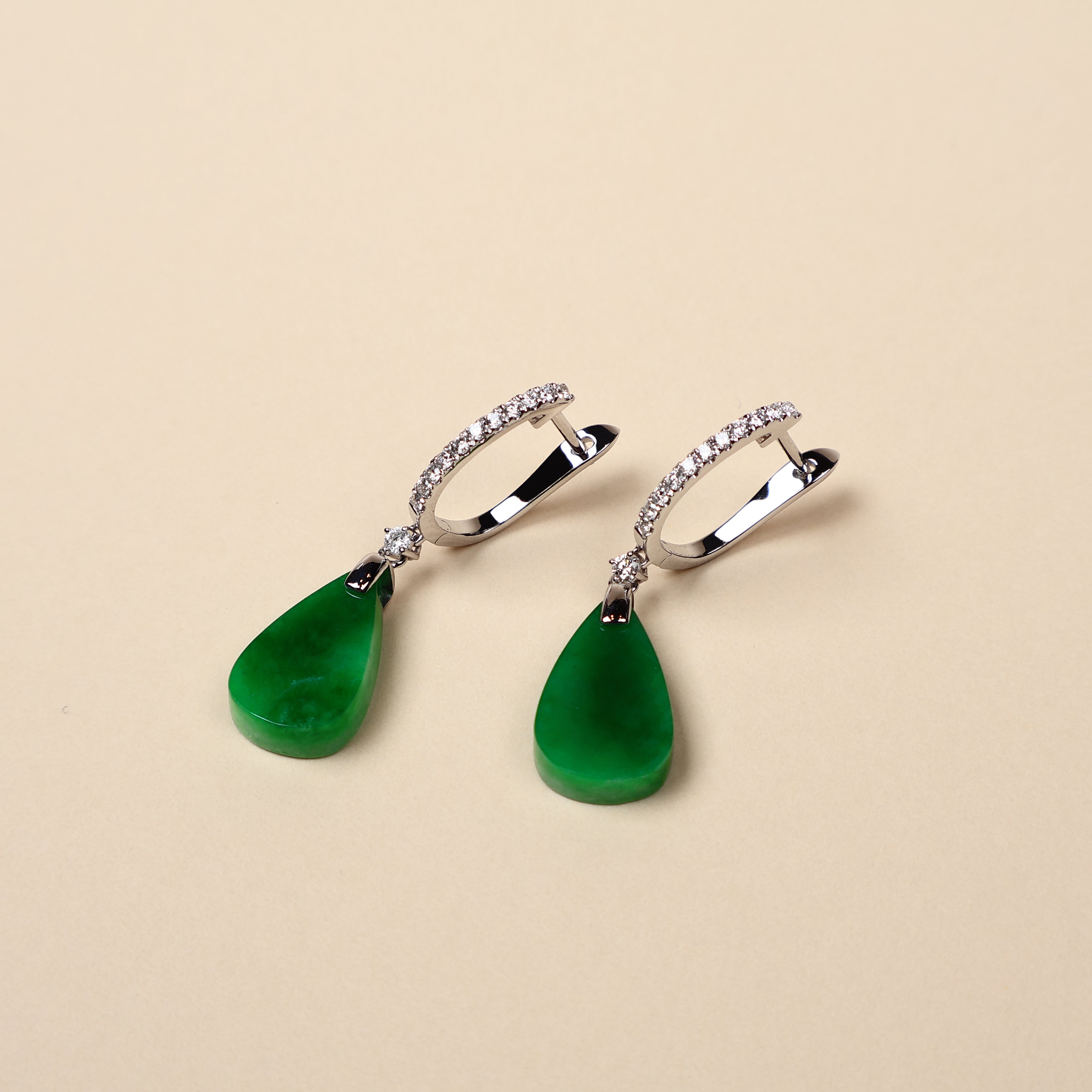 Gransky 18K White Gold and Diamonds Green Jade Drop Earrings