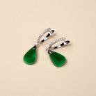 Gransky 18K White Gold and Diamonds Green Jade Drop Earrings