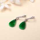 Gransky 18K White Gold and Diamonds Green Jade Drop Earrings