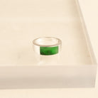 Gransky 18K White Gold A-Grade Natural Vivid Green Jadeite Ring