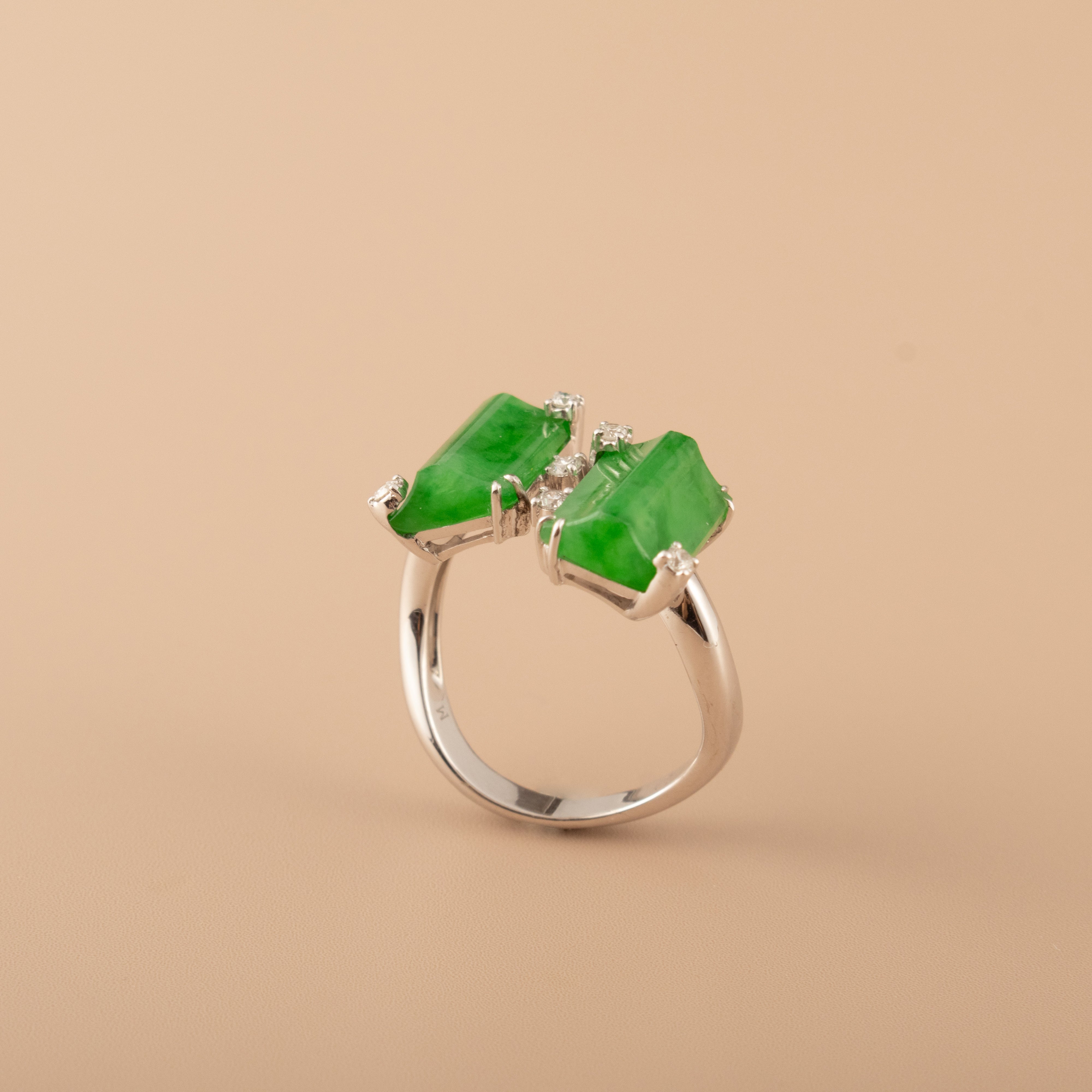 GRANSKY X KATHERINE 18K Gold Inlay Diamond Jade Bypass Ring