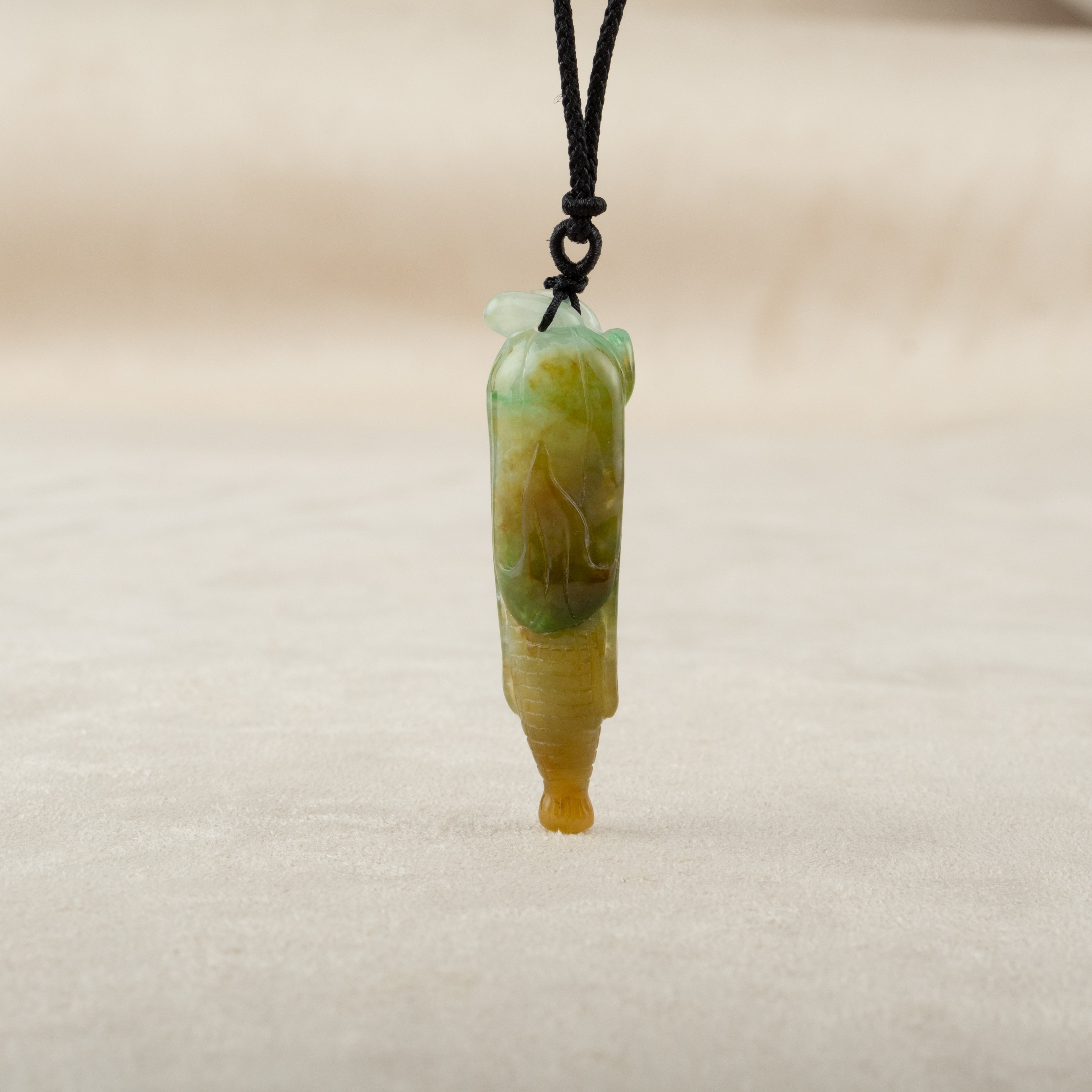 Gransky Tri-Color Handcrafted Carving Corn shape Jade Pendant Necklace