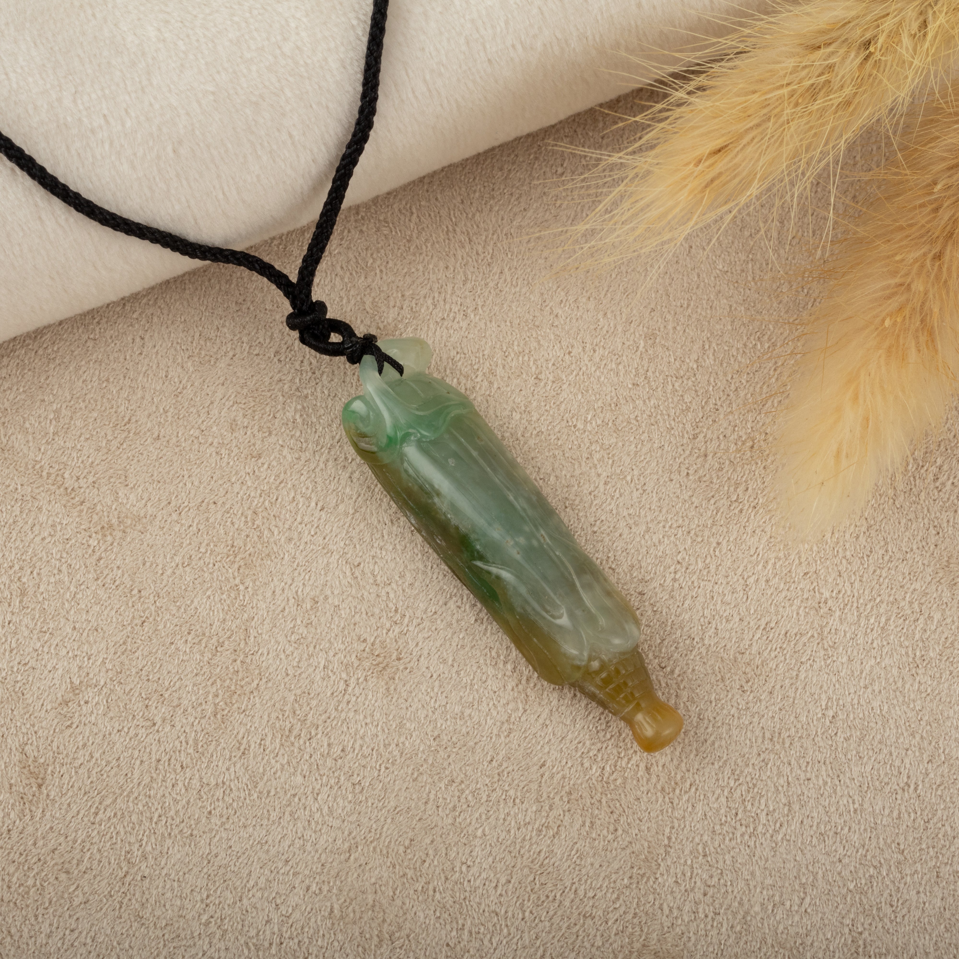 Gransky Tri-Color Handcrafted Carving Corn shape Jade Pendant Necklace