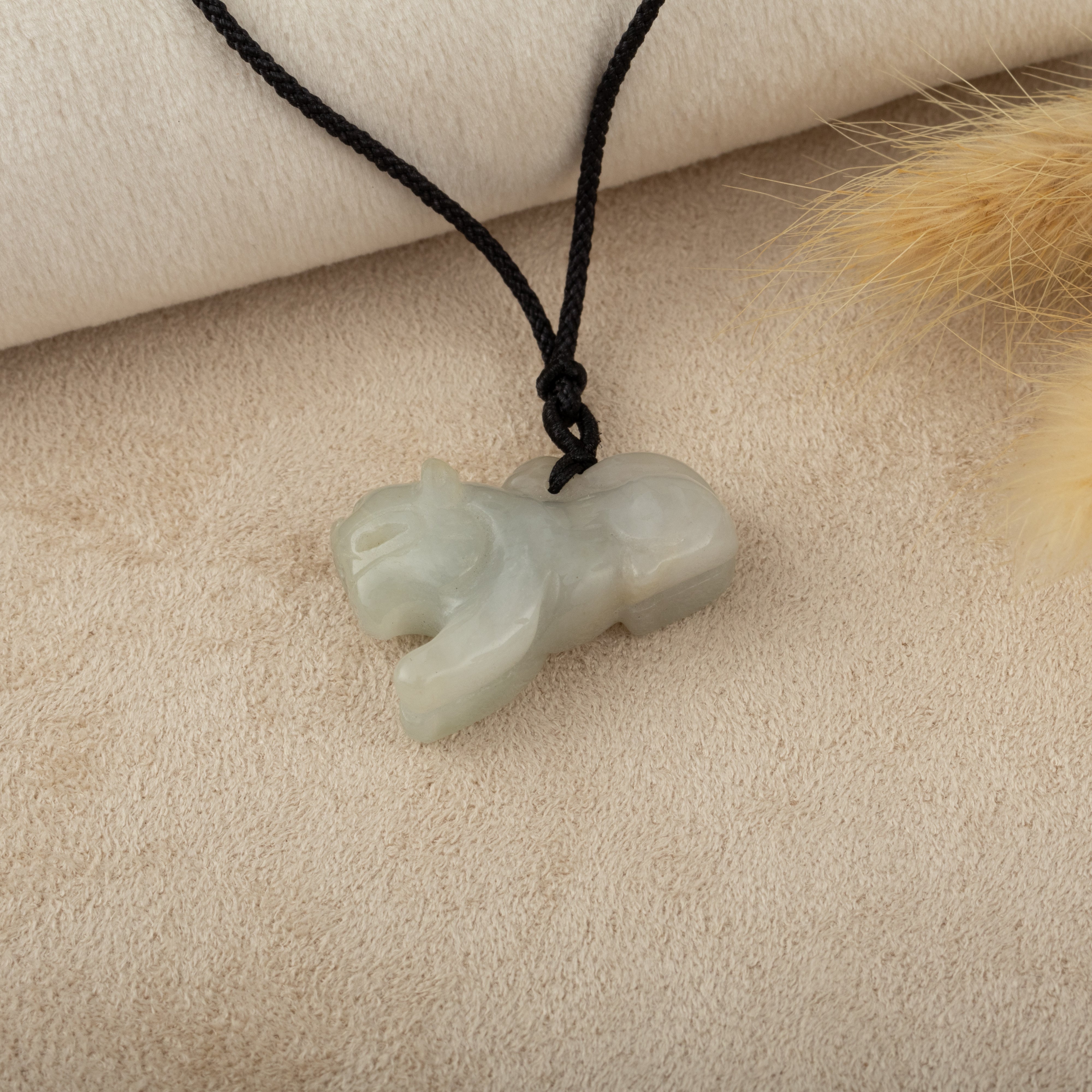 Lilac Burmese Jade Hand-carved Kirin Shape Jade Pendant Necklace