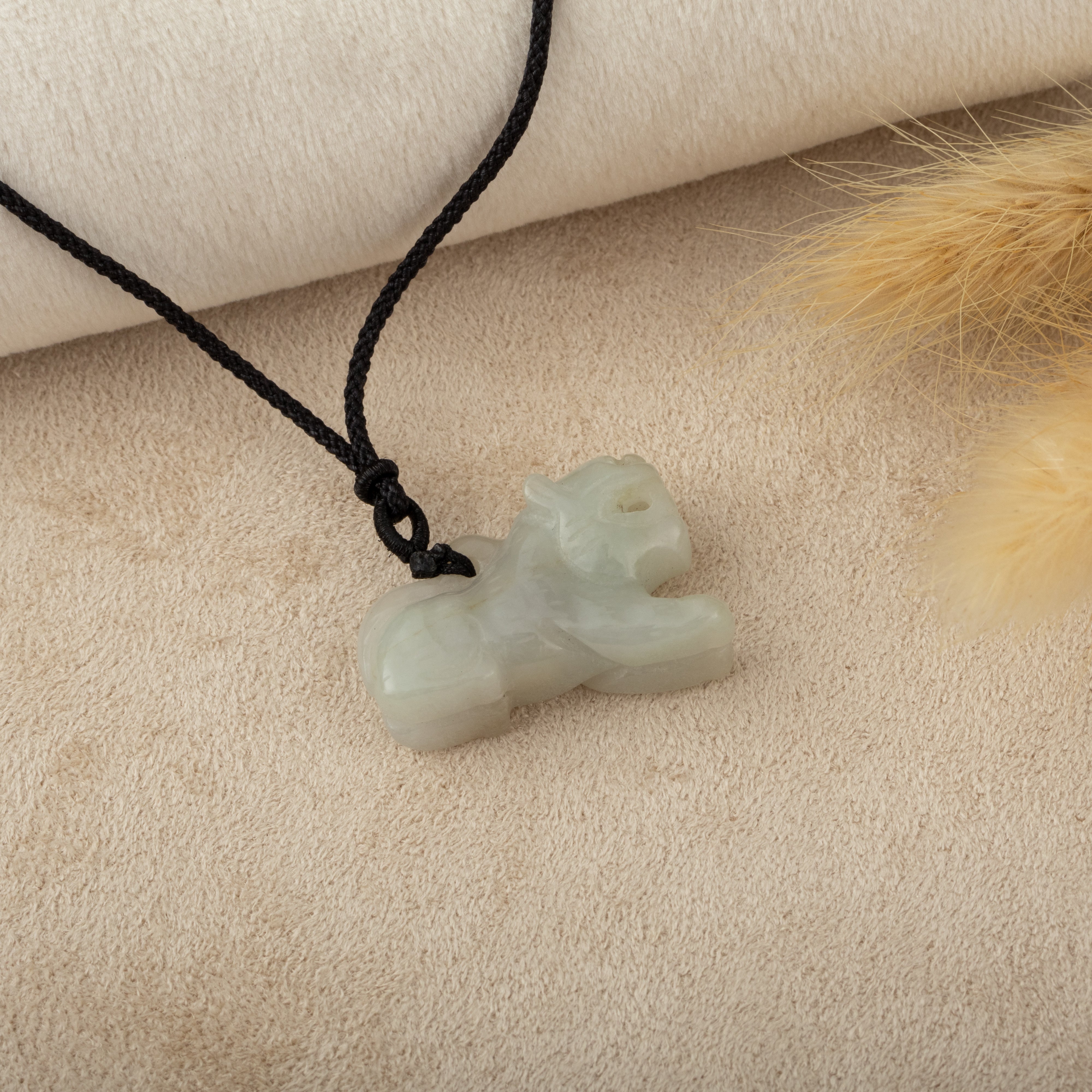 Lilac Burmese Jade Hand-carved Kirin Shape Jade Pendant Necklace