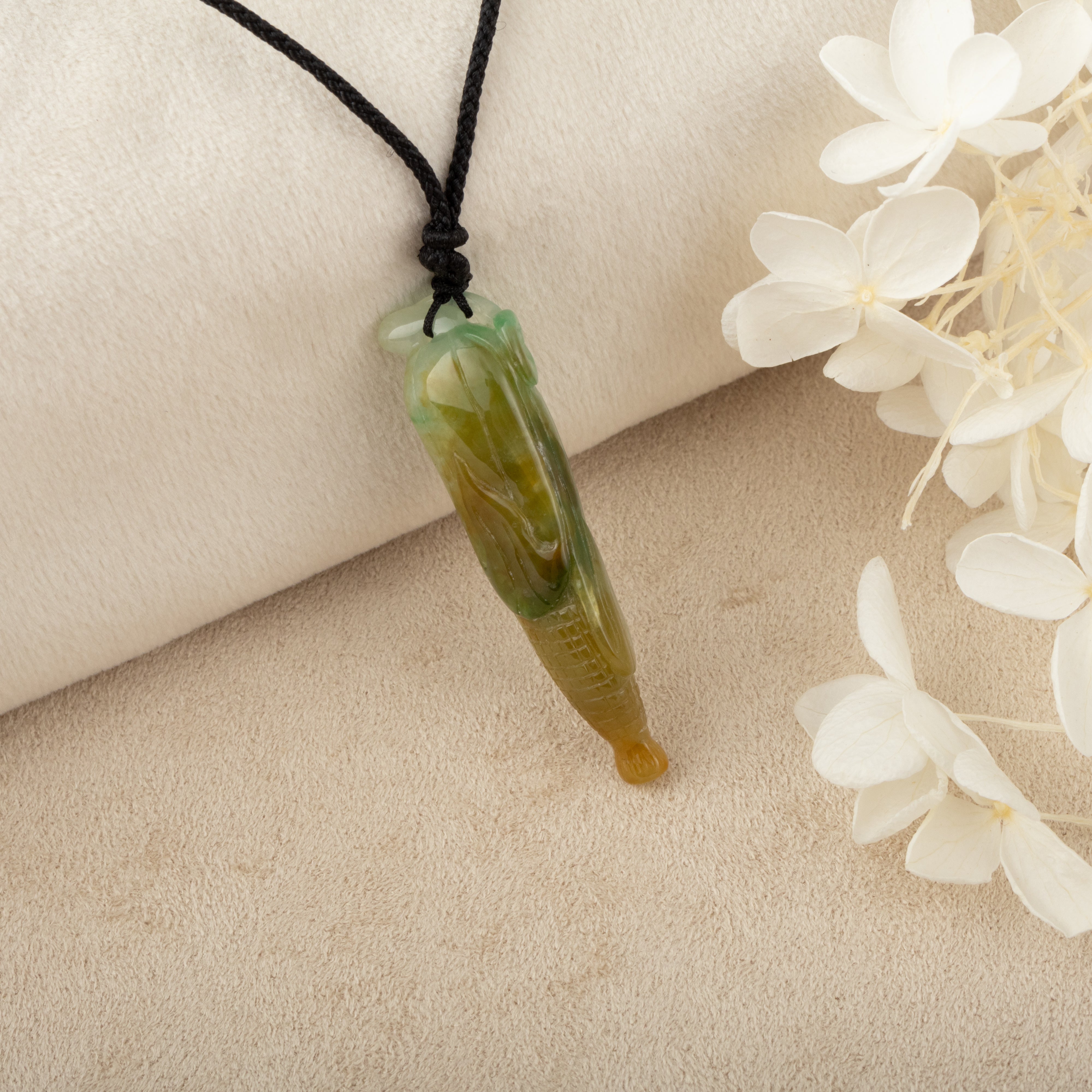 Gransky Tri-Color Handcrafted Carving Corn shape Jade Pendant Necklace