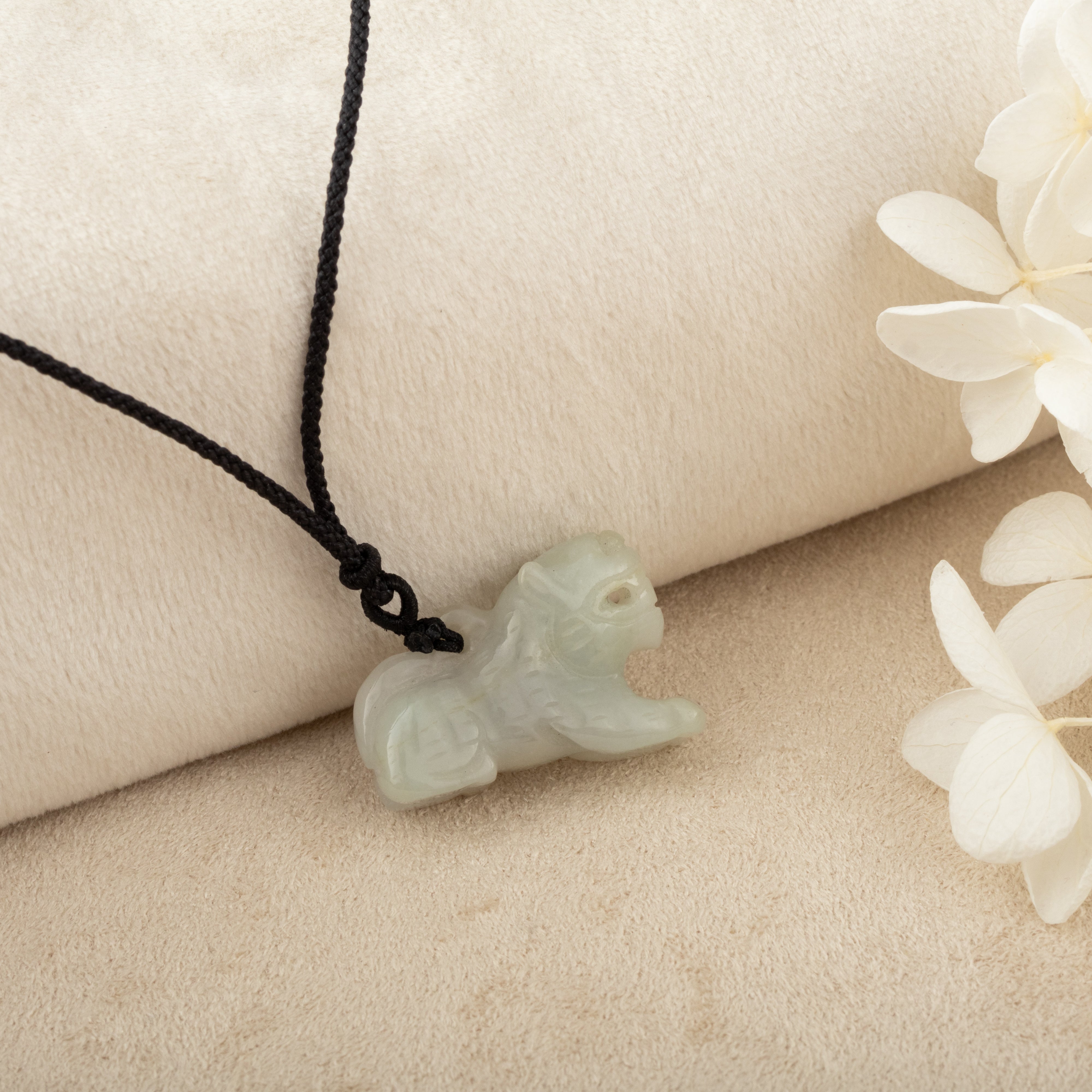 Lilac Burmese Jade Hand-carved Kirin Shape Jade Pendant Necklace