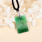 Delicate Green Jade Rectangular Pendant Necklace with Genuine Diamonds