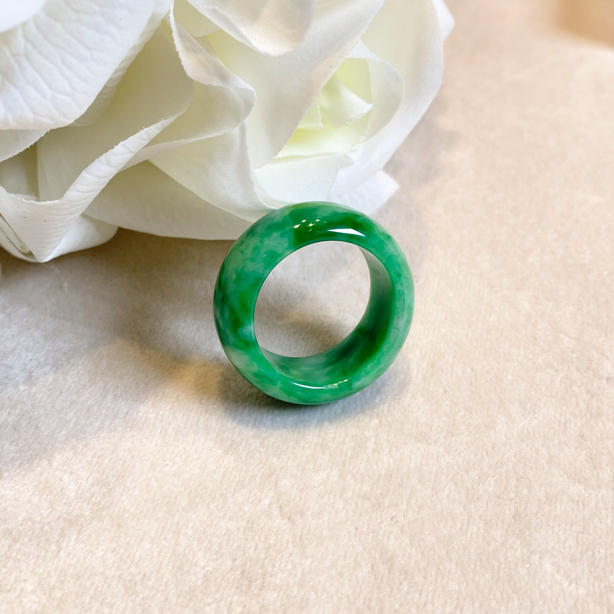 Gransky Green Natural Jadeite Ring Size US 9.5