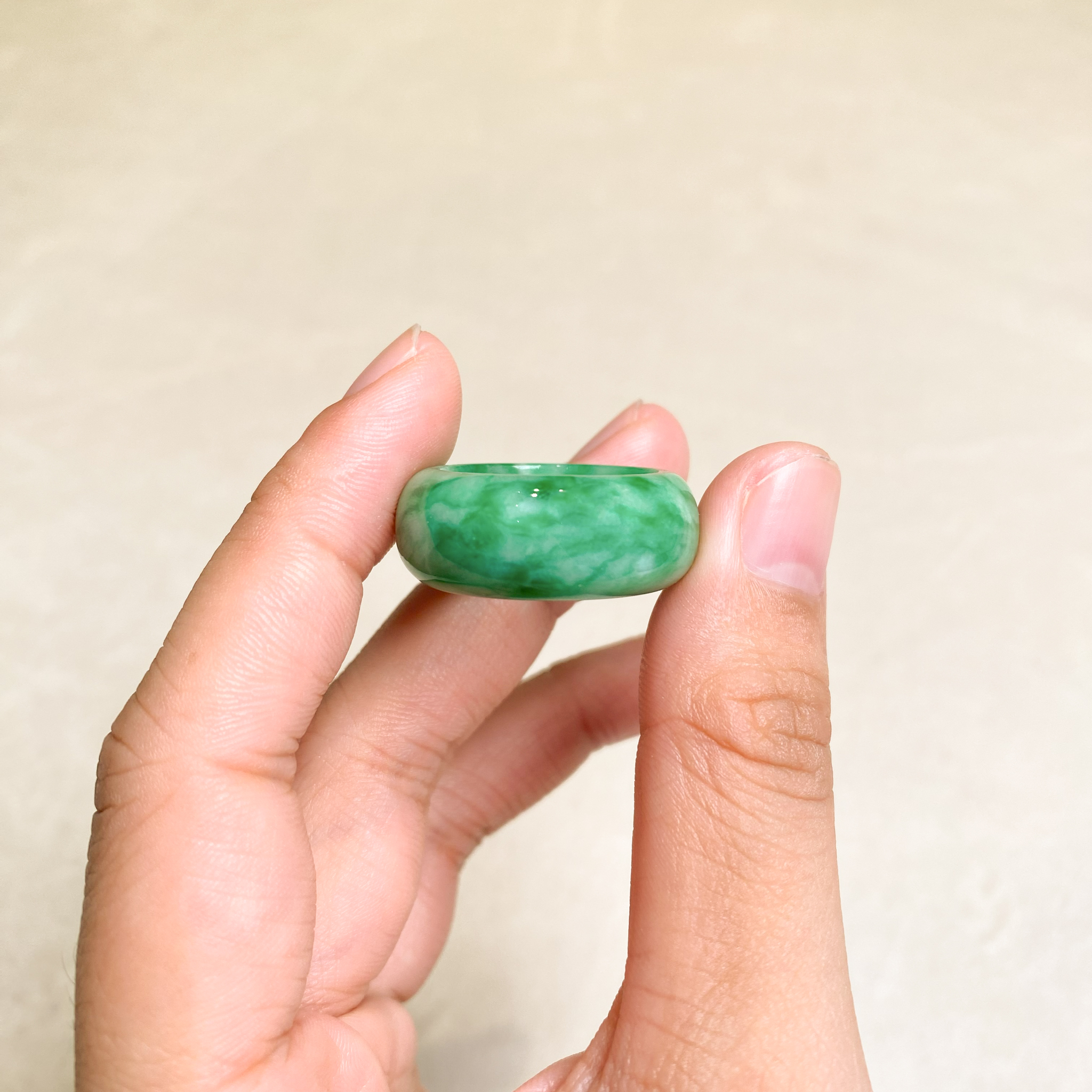 Gransky Green Natural Jadeite Ring Size US 9.5