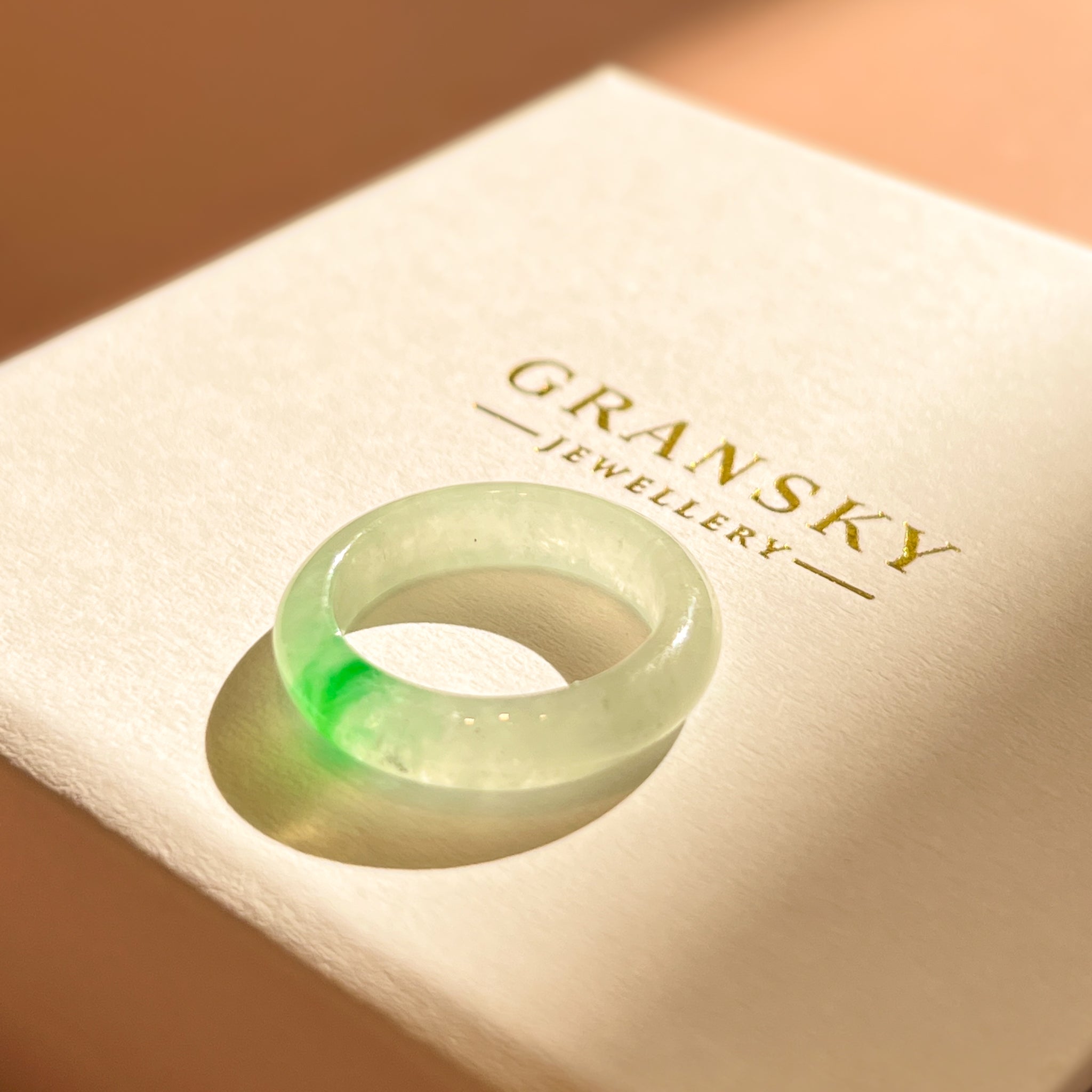 Gransky Genuine Natural Burmese Green Jade Band Ring US 8.5