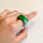 Multicolor Flat Top Green Square Jade Ring