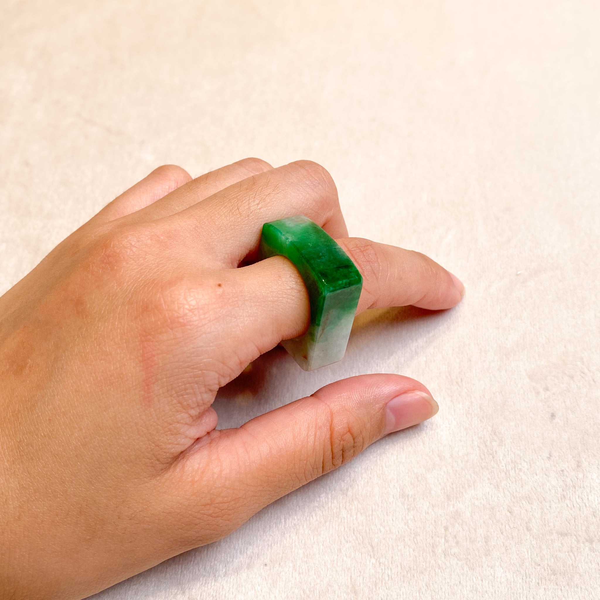 Multicolor Flat Top Green Square Jade Ring