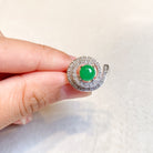 US 6.75 18k White Gold Rare Round Jadeite Ring