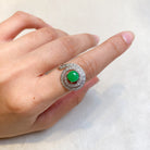 US 6.75 18k White Gold Rare Round Jadeite Ring