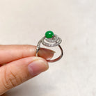 US 6.75 18k White Gold Rare Round Jadeite Ring