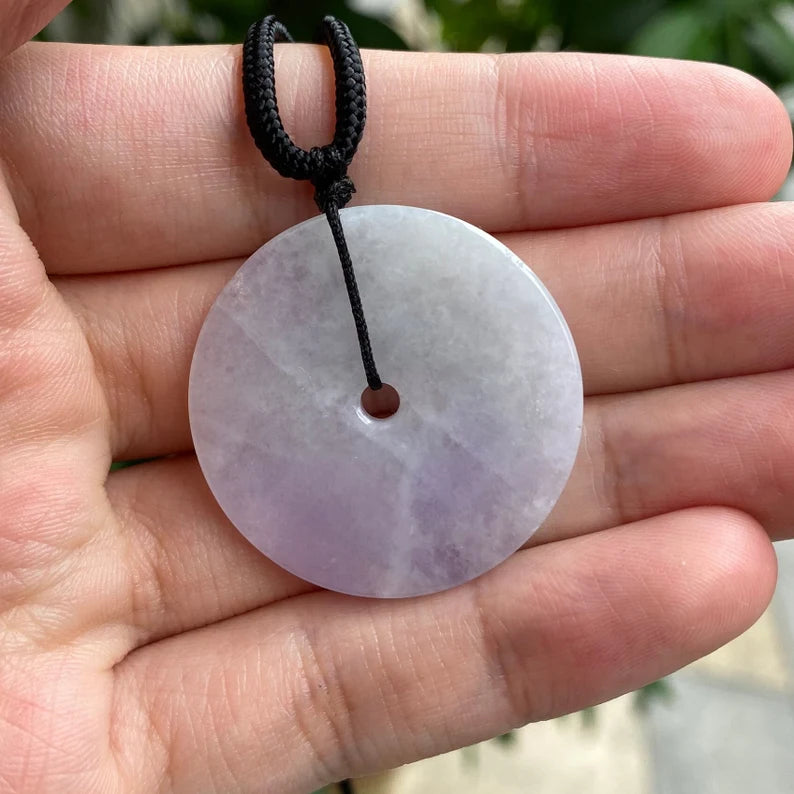 Purple Disc Jade Pendant Necklace, Protection Necklace, Lucky Emerald Pendant Necklace