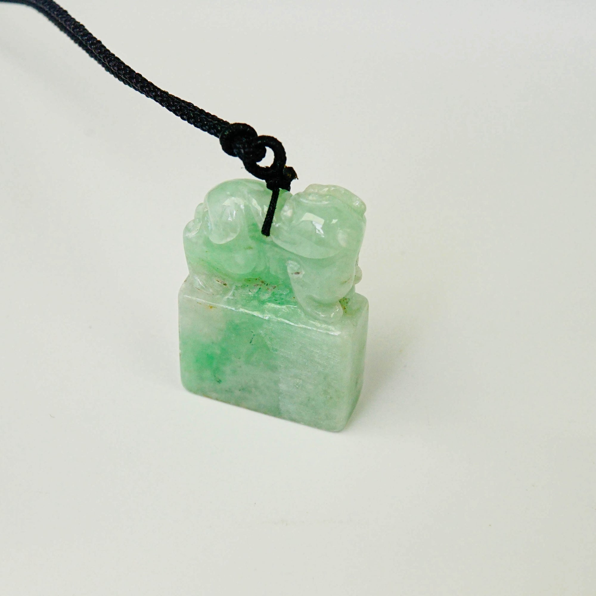 Vintage Carved Jade Block Seal Rectangular Jade Pendant