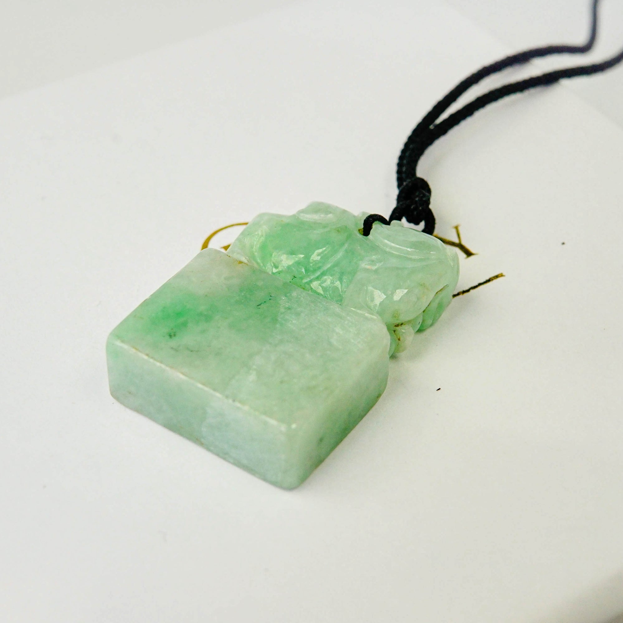 Vintage Carved Jade Block Seal Rectangular Jade Pendant