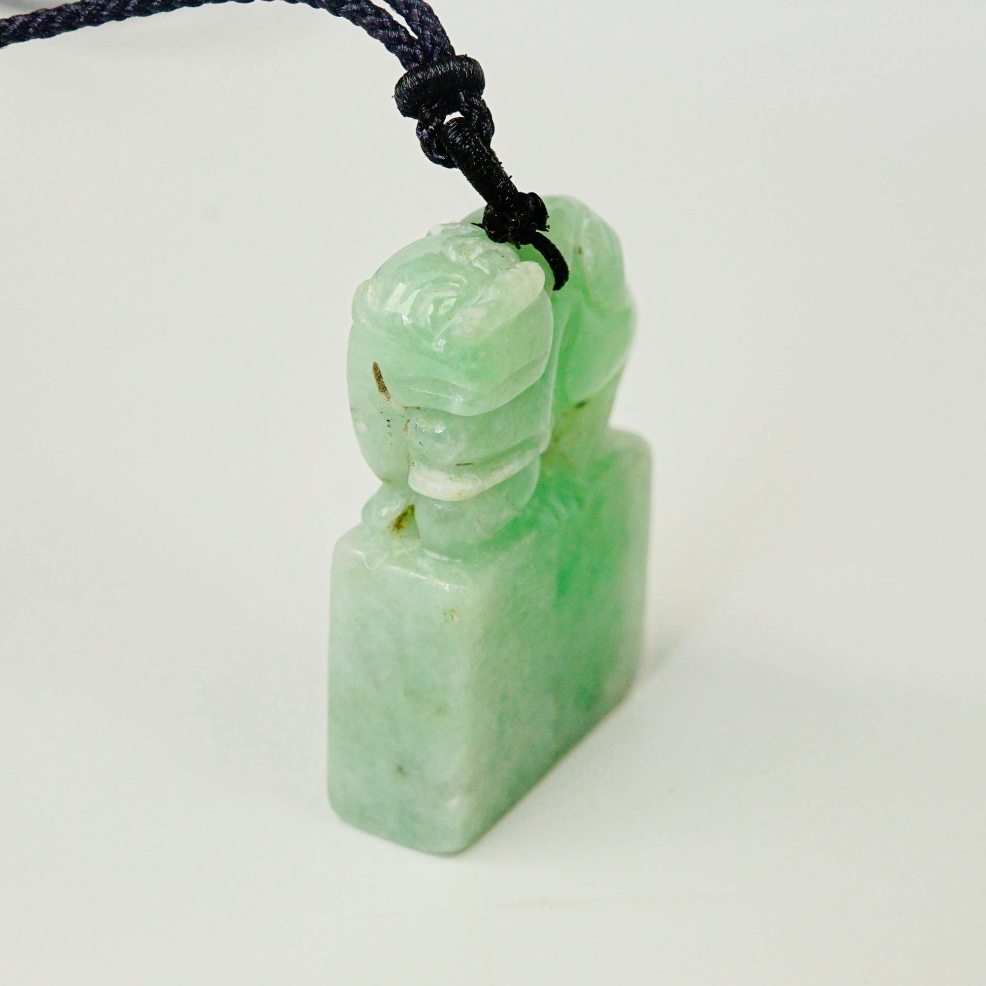 Vintage Carved Jade Block Seal Rectangular Jade Pendant