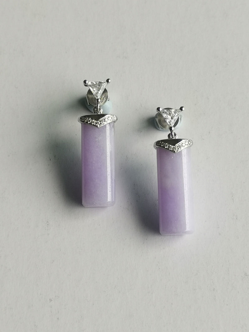 18k Gold Purple Jade Earrings | Dainty Dangle Earrings | White Gold and Diamond | Gift for Her